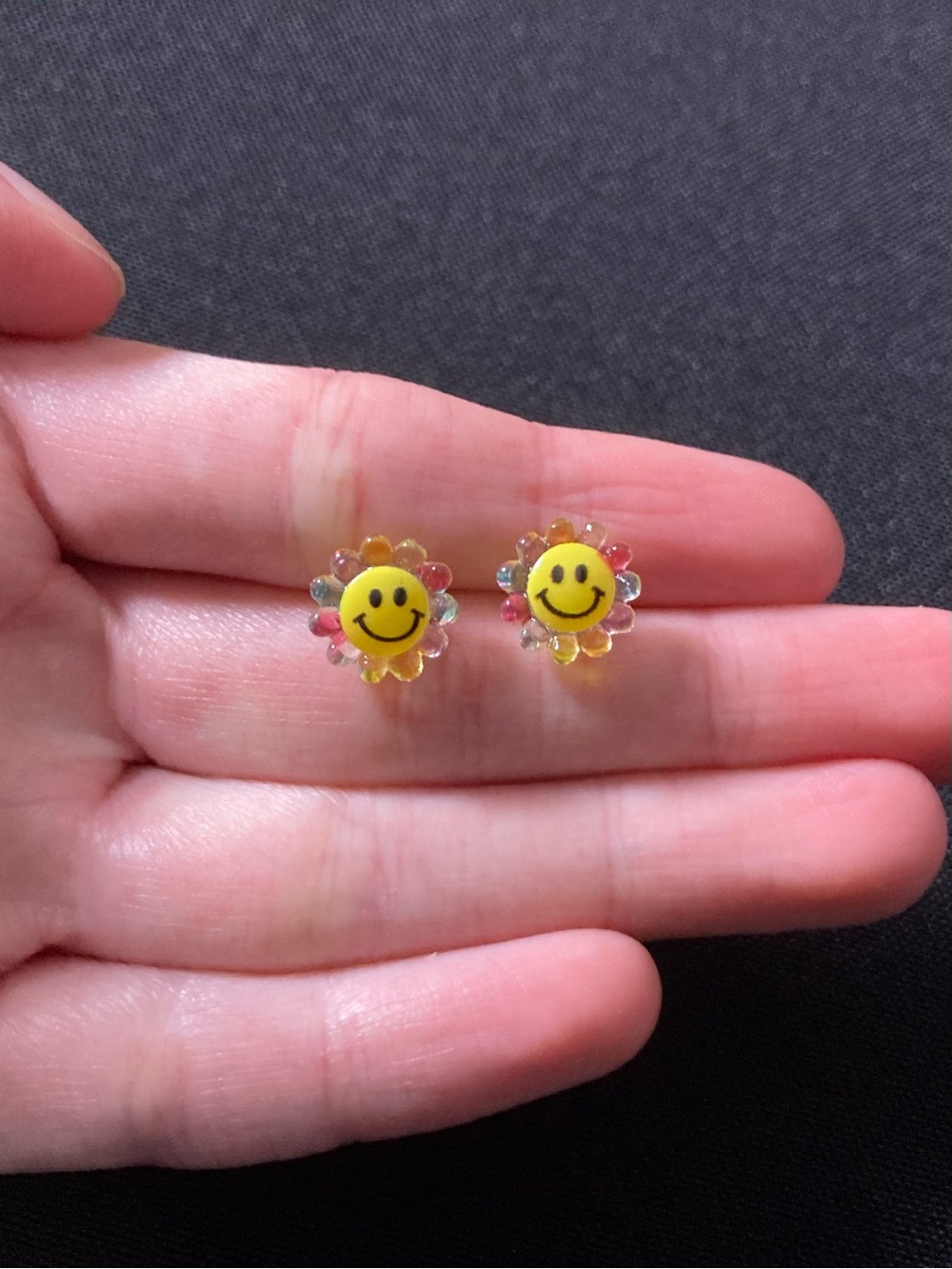 ⭐️ Handmade Mini Rainbow Smiley Face Flower Stud Earrings - Picture 2 of 5